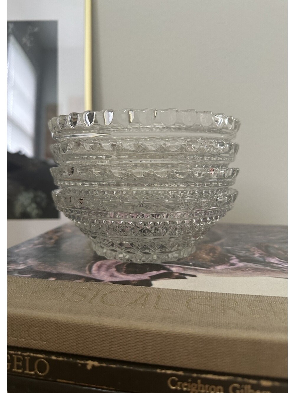 Anchor Hocking Wexford 5" Small Fruit/Dessert Bowls Set Of 4 Diamond Pattern